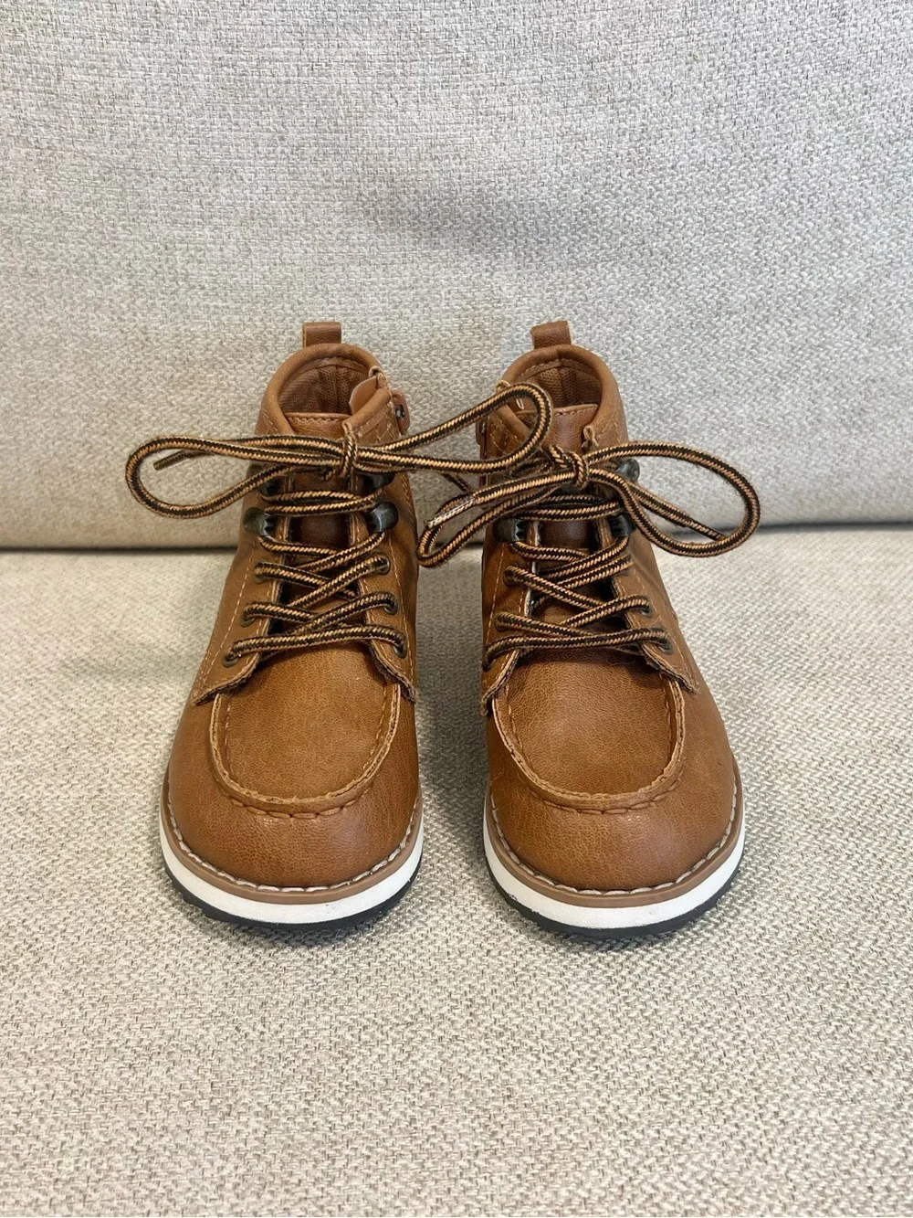 GAP Toddler Boys Brown Lace-Up Boots Size 8 Side Zip Excellent Used Condition
